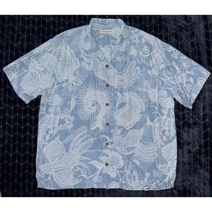 Tommy Bahama Mens‎ Shirt Blue All Over Print Rayon Silk Blend Size XLarge